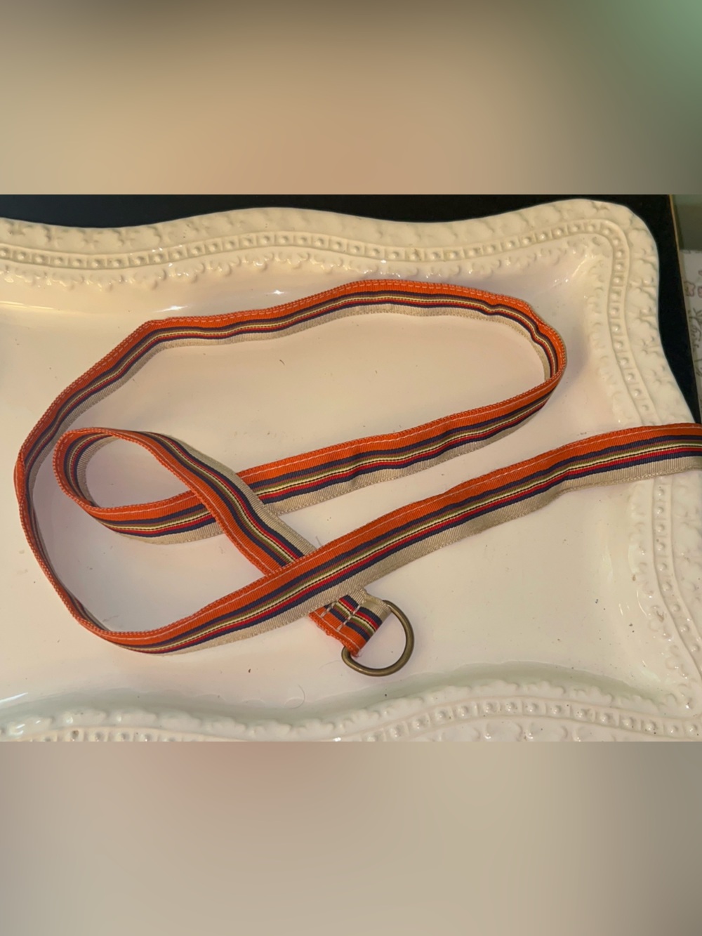 J.Crew woven ribbon belt in an Orange striped pattern